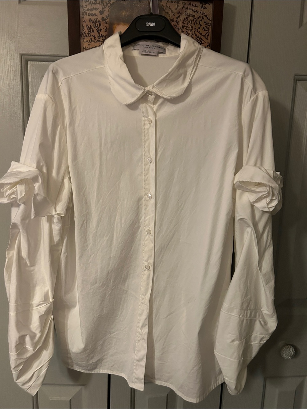 Carolina Herrera White Button-Down Blouse with Sleeve Knot Detail